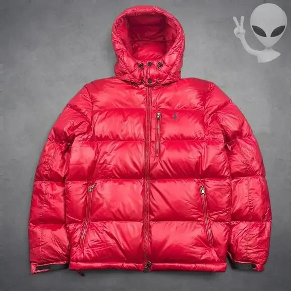 Polo Ralph Lauren Medium Red Gorham Goose Down Puffer Jacket Parka Coat Hooded